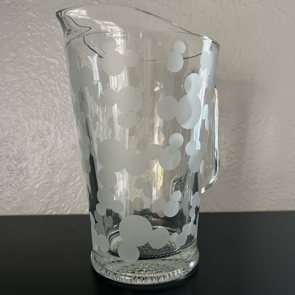 Vintage Disney Mickey Mouse Ears Frosted Glass Pitcher - Made in USA